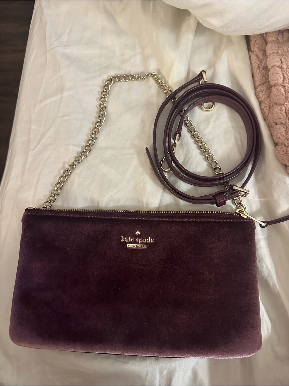 Kate Spade Tillie Dawn Place Velvet Deep Plum Crossbody Bag